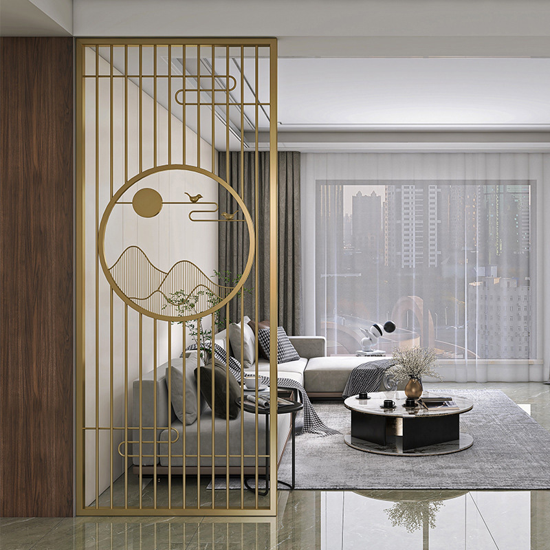 Stainless steel screen home living room simple golden metal partition office decoration hollow square tube entrance