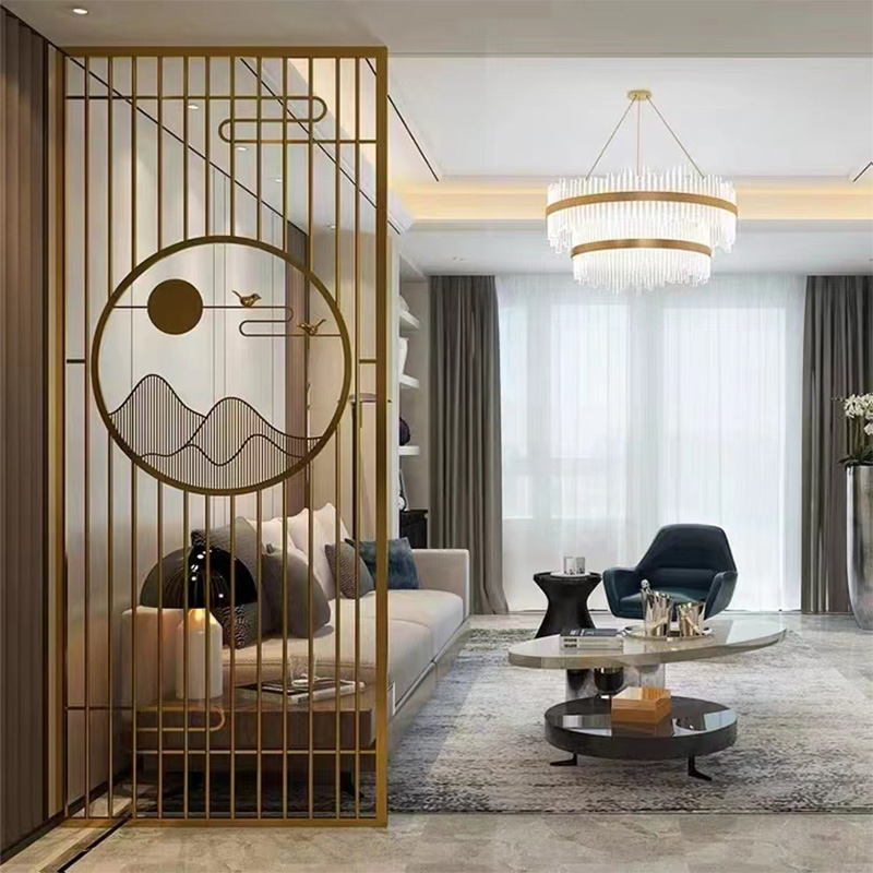 Stainless steel screen home living room simple golden metal partition office decoration hollow square tube entrance